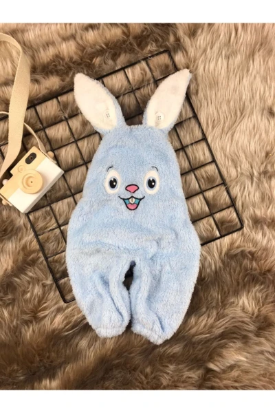 Welsoft Peluş Unisex Tavşan Salopet Bebek Tulum - MAVİ