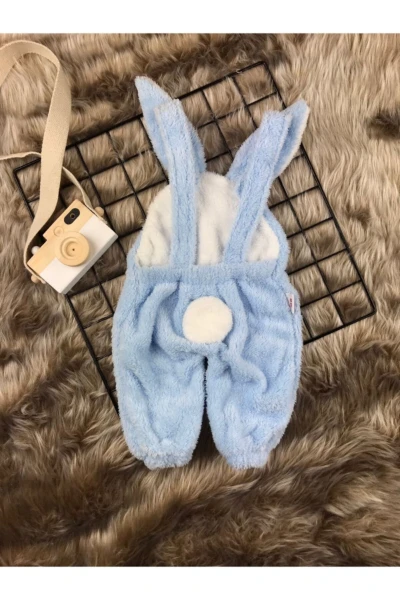 Welsoft Peluş Unisex Tavşan Salopet Bebek Tulum - MAVİ