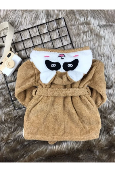 Welsoft Unisex Panda Çocuk Sabahlık Bornoz - KAHVERENGİ