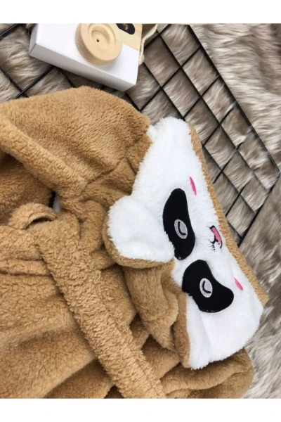 Welsoft Unisex Panda Çocuk Sabahlık Bornoz - KAHVERENGİ