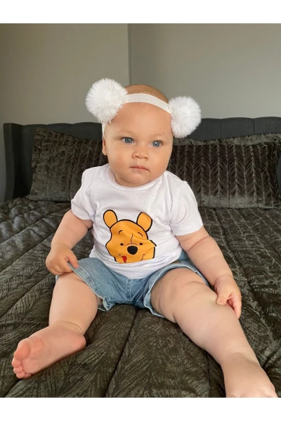 Winnie Pooh Baskılı Kot Şortlu Premium Unisex İkili Takım - SARI