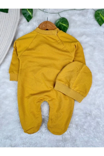 Winnie The Pooh Baskılı Ayaklı %100 Pamuklu Mevsimlik Unisex Tulum - HARDAL