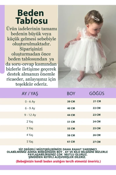 Yazlık Tütülü Astarlı Bebek Elbise Çocuk Elbise Kız Çocuk Doğum Günü Parti Düğün Elbisesi - GÜLKURUSU