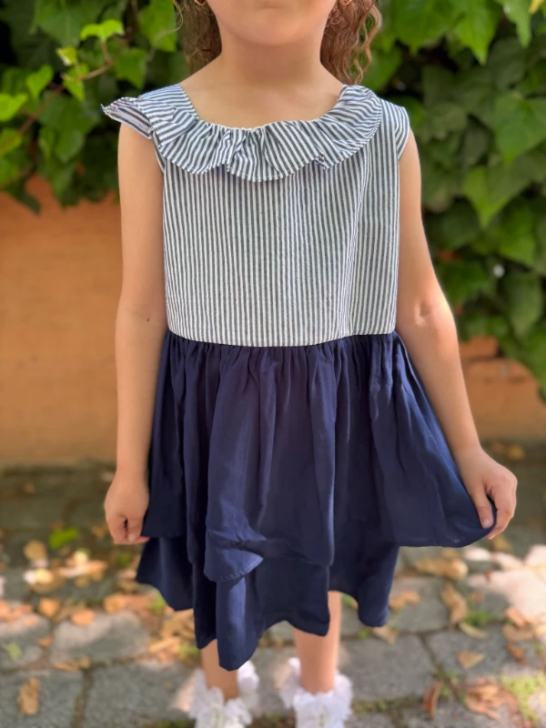 Kız Bebek Kız Çocuk Sıfır Kollu Yakası Fırfırlı Özel Gün Doğum Günü Parti Düğün Bayramlık Günlük Elbise - LACİVERT