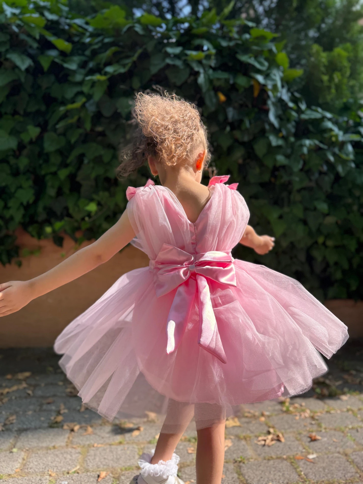 Kız Bebek Kız Çocuk Tüllü Fiyonklu Astarlı Özel Gün Doğum Günü Parti Düğün Prenses Abiye Elbise - PEMBE
