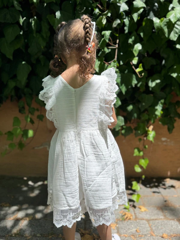 Kız Çocuk Bebek Sıfır Kollu Dantelli Müslin Doğum Günü Düğün Parti Özel Gün Bayramlık Yazlık Elbise - BEYAZ