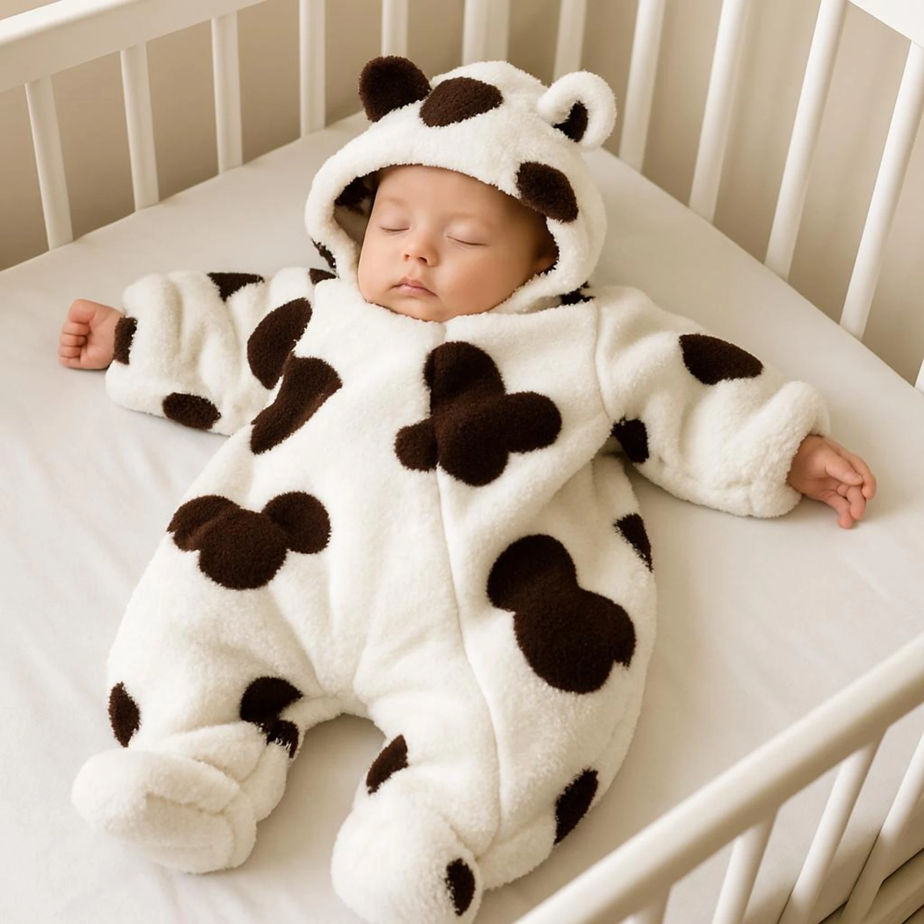 Wellsoft Peluş Unisex Fermuarlı Baskılı Kışlık Bebek Uyku Tulumu Bebek Tulumu Çocuk Tulumu - KAHVERENGİ