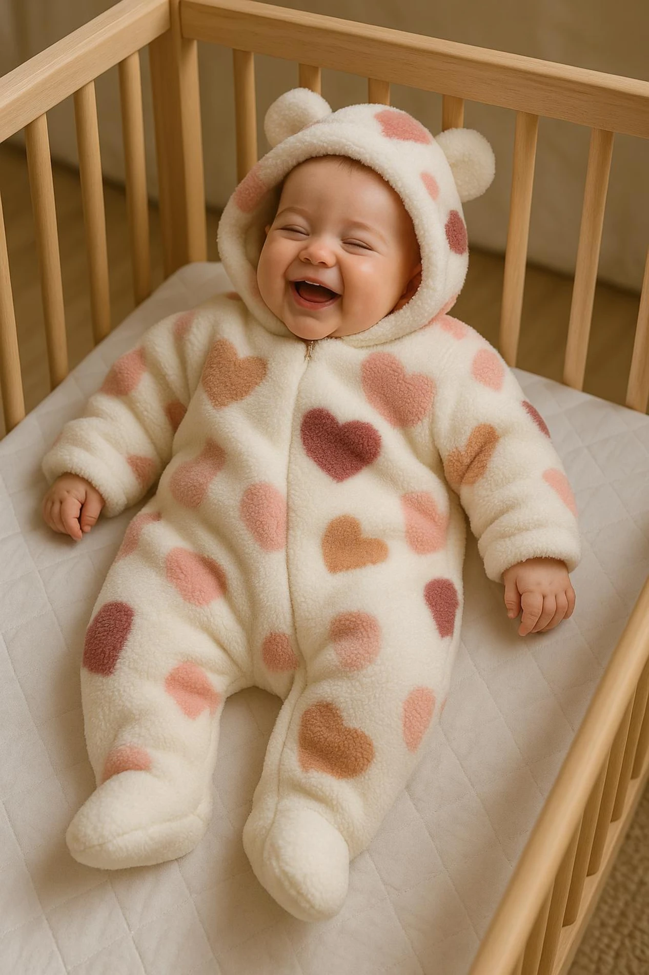Wellsoft Peluş Unisex Fermuarlı Baskılı Kışlık Bebek Uyku Tulumu Bebek Tulumu Çocuk Tulumu - PEMBE