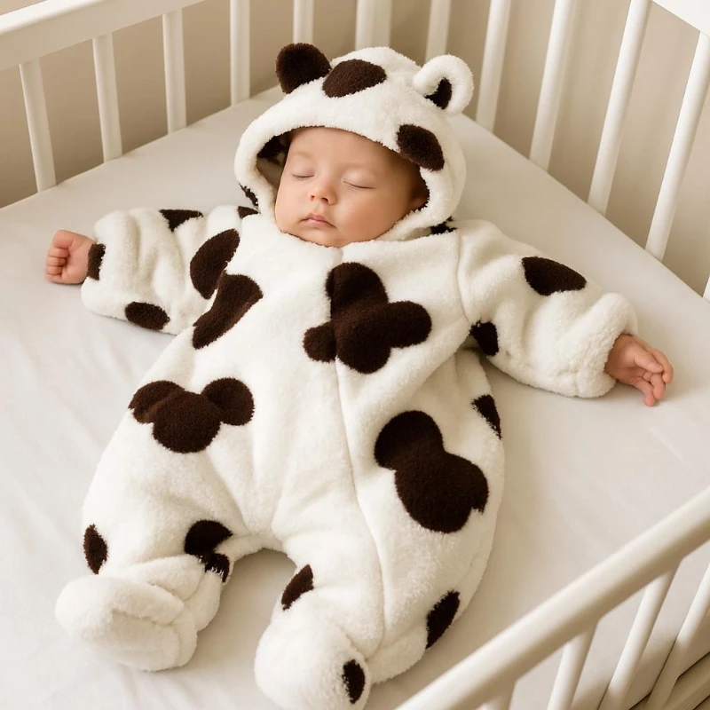 Wellsoft Peluş Unisex Fermuarlı Baskılı Kışlık Bebek Uyku Tulumu Bebek Tulumu Çocuk Tulumu - KAHVERENGİ