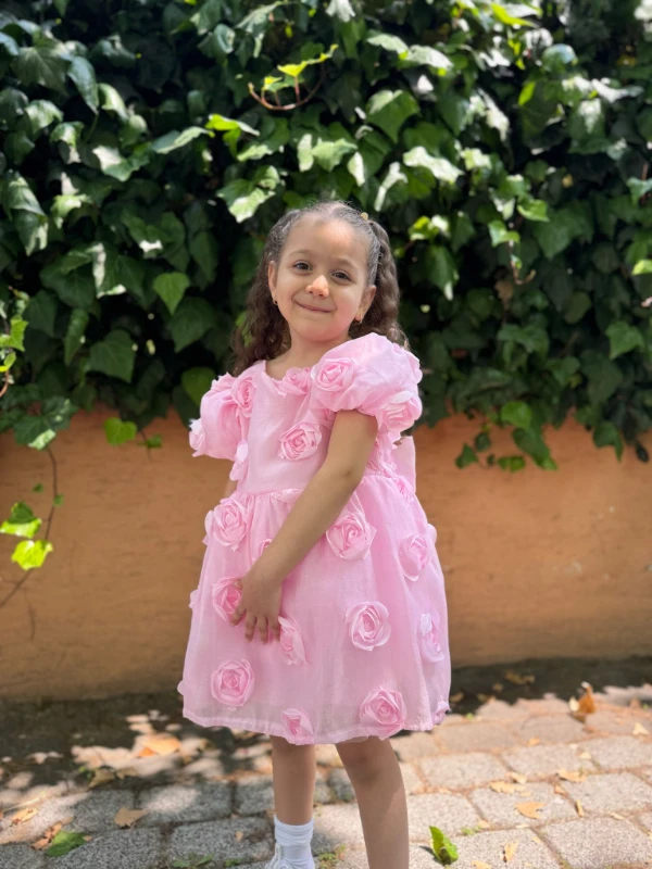 Kız Bebek Kız Çocuk Kısa Kollu Sırt Detay Fiyonklu Özel Gün Doğum Günü Parti Düğün Bayramlık Elbise - PEMBE