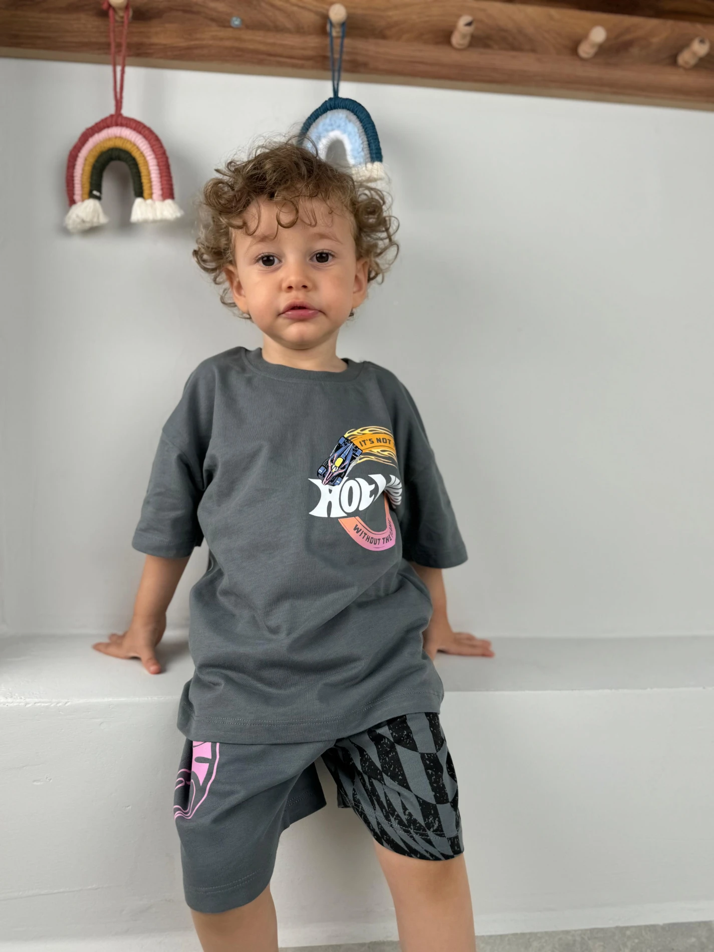 Erkek Bebek&Çocuk Baskılı 2’li Takım–Şortlu Yazlık Pamuklu Takım(1-8Yaş) Karakterli/Araba Desenli - GRİ