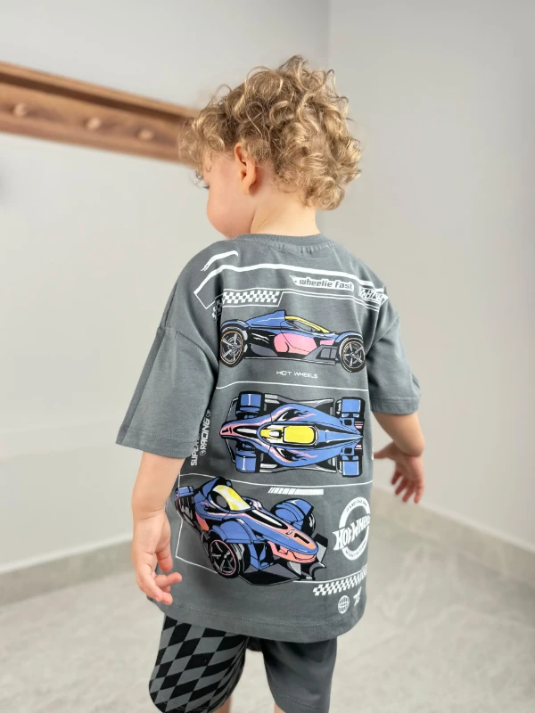 Erkek Bebek&Çocuk Baskılı 2’li Takım–Şortlu Yazlık Pamuklu Takım(1-8Yaş) Karakterli/Araba Desenli - GRİ