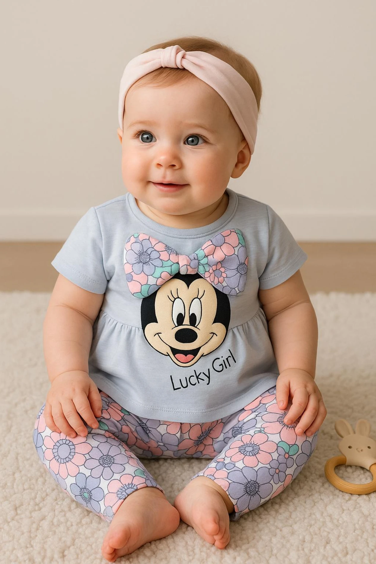 Lucy Girl Baskılı Fiyonk Detaylı Kız Bebek Taytlı Yazlık Kız Bebek İkili Takım - LİLA