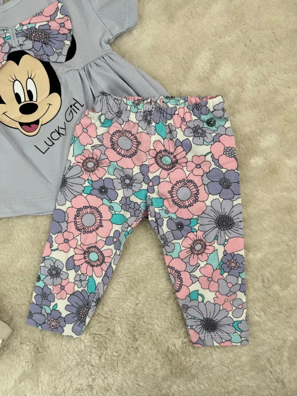 Lucy Girl Baskılı Fiyonk Detaylı Kız Bebek Taytlı Yazlık Kız Bebek İkili Takım - LİLA
