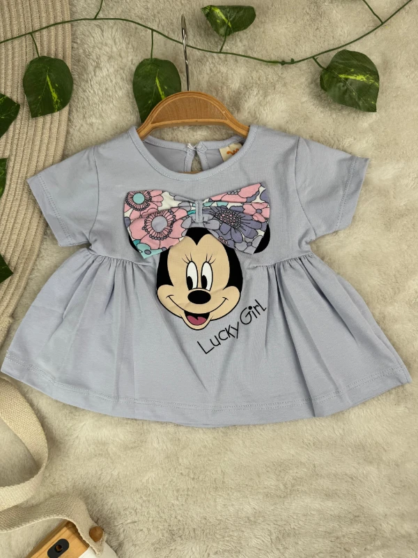 Lucy Girl Baskılı Fiyonk Detaylı Kız Bebek Taytlı Yazlık Kız Bebek İkili Takım - LİLA
