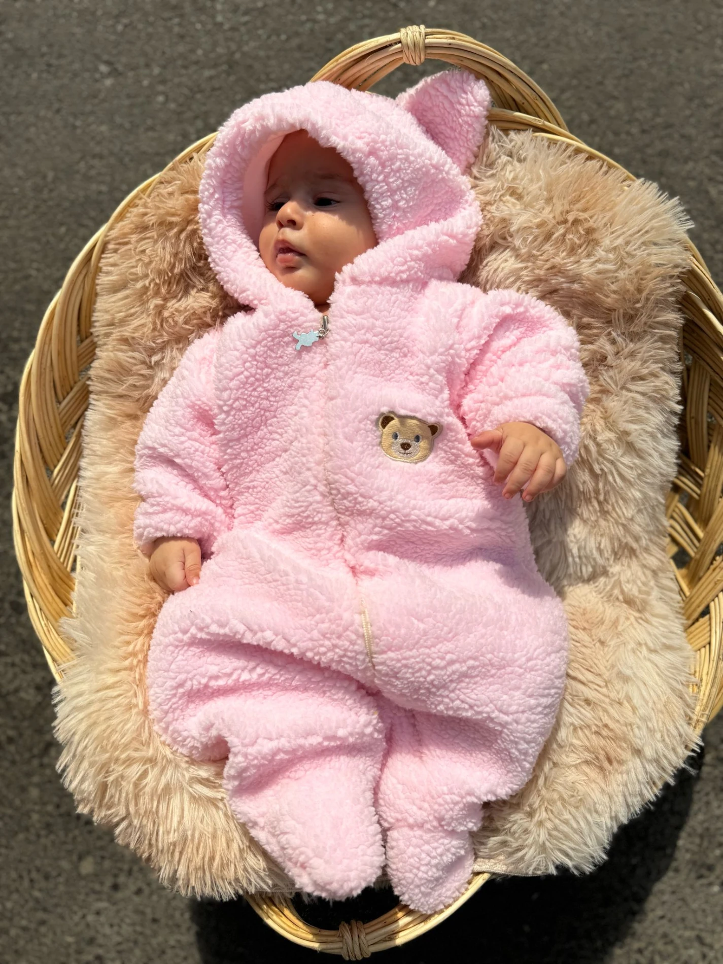 Wellsoft Peluş Unisex Fermuarlı Full Astarlı Kışlık Bebek Uyku Tulumu Bebek Tulumu Çocuk Tulumu - PEMBE