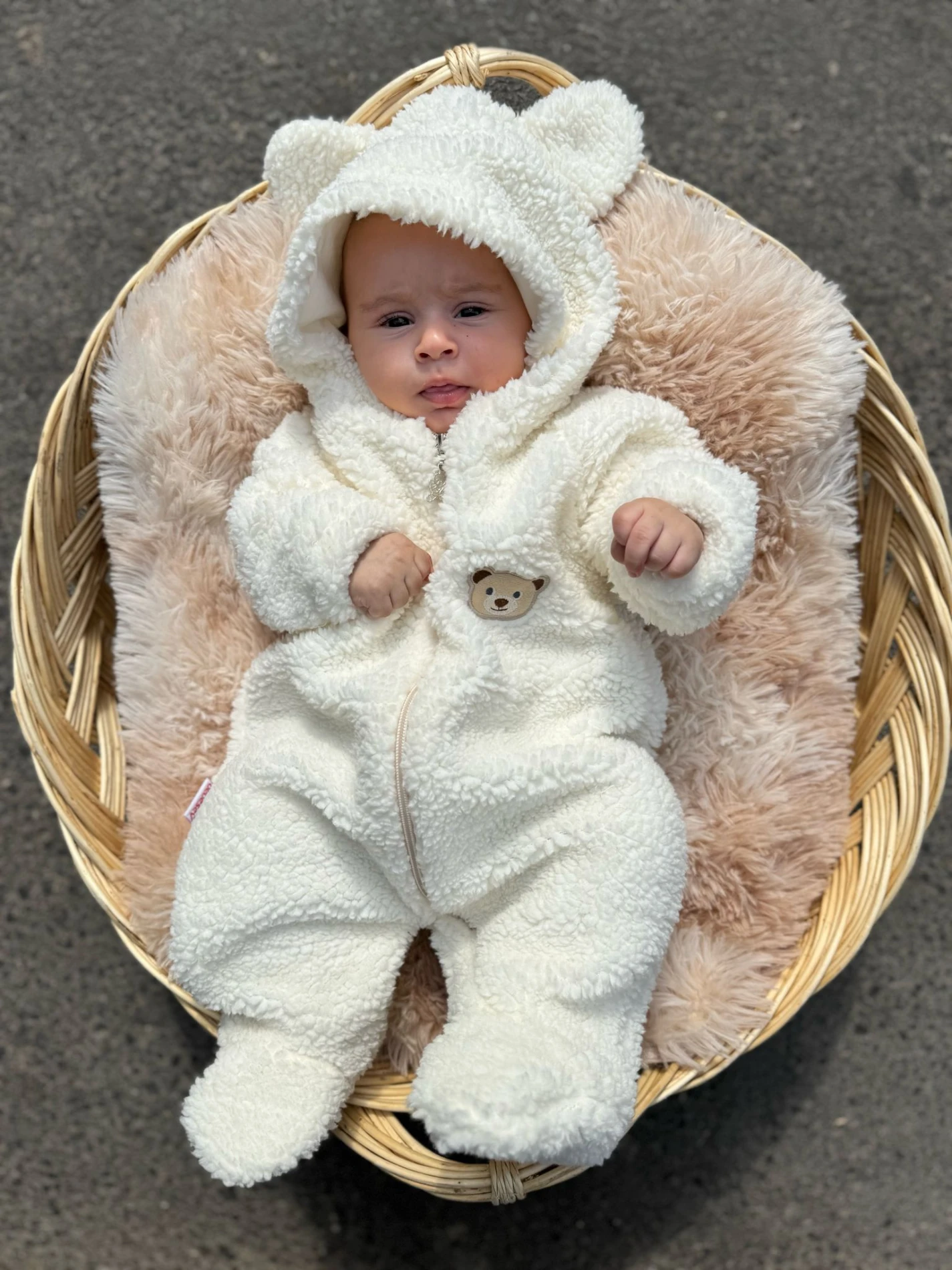 Wellsoft Peluş Unisex Fermuarlı Full Astarlı Kışlık Bebek Uyku Tulumu Bebek Tulumu Çocuk Tulumu - KREM
