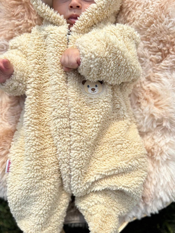 Wellsoft Peluş Unisex Fermuarlı Full Astarlı Kışlık Bebek Uyku Tulumu Bebek Tulumu Çocuk Tulumu - KAHVERENGİ