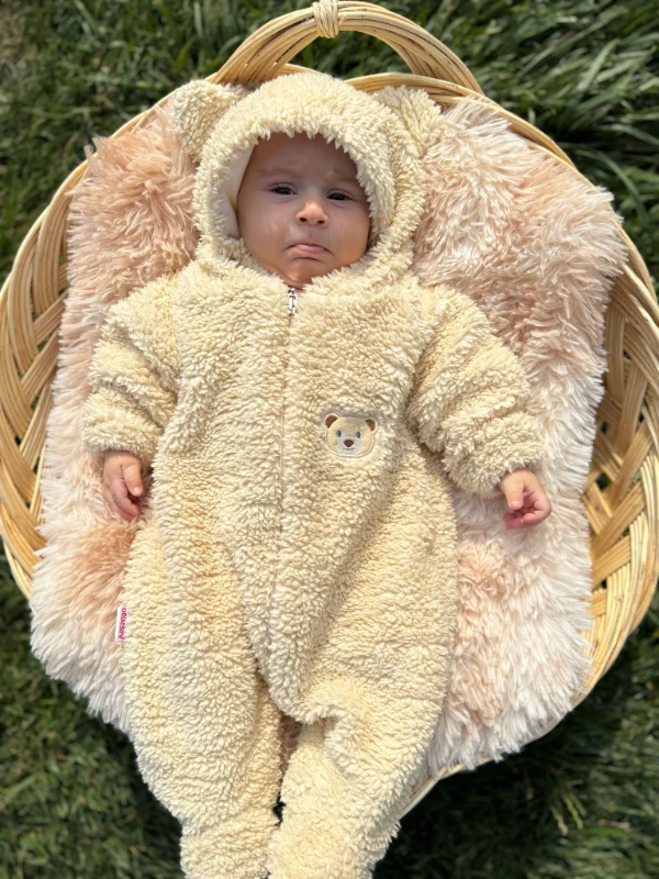 Wellsoft Peluş Unisex Fermuarlı Full Astarlı Kışlık Bebek Uyku Tulumu Bebek Tulumu Çocuk Tulumu - KAHVERENGİ