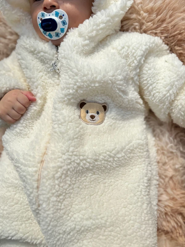 Wellsoft Peluş Unisex Fermuarlı Full Astarlı Kışlık Bebek Uyku Tulumu Bebek Tulumu Çocuk Tulumu - KREM