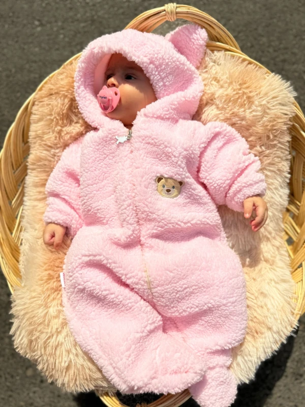 Wellsoft Peluş Unisex Fermuarlı Full Astarlı Kışlık Bebek Uyku Tulumu Bebek Tulumu Çocuk Tulumu - PEMBE