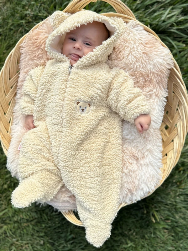 Wellsoft Peluş Unisex Fermuarlı Full Astarlı Kışlık Bebek Uyku Tulumu Bebek Tulumu Çocuk Tulumu - KAHVERENGİ