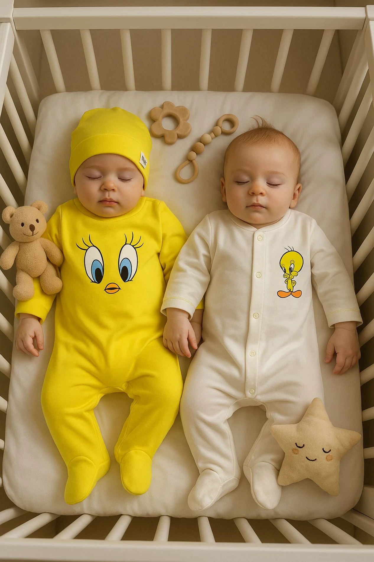 Organik Tweety Baskılı 3'lü Tulum Set Yenidoğan Takımı 0-3/3-6 ay  - SARI