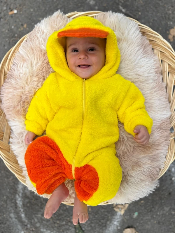 Welsoft Peluş Unisex Fermuarlı Kışlık Ördek Bebek Uyku Tulumu - SARI-TURUNCU