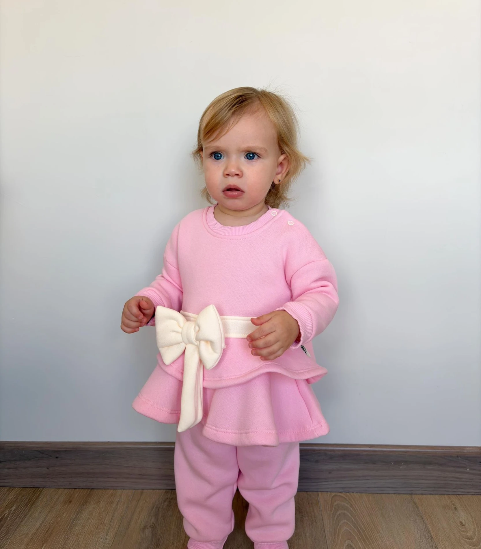 Fiyonklu 3 İp Şardonlu Premium Kalite Kız Bebek 2’li Kışlık Takım - PEMBE