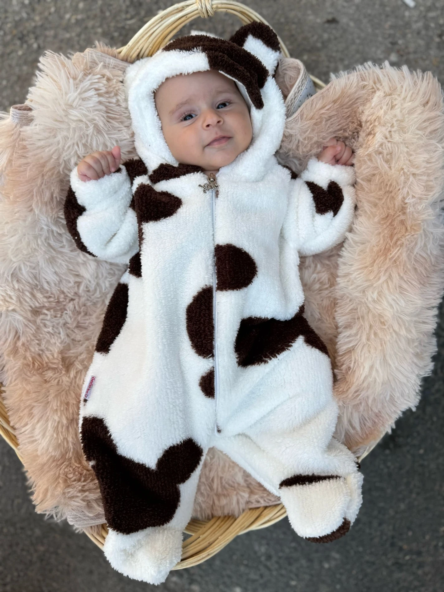 Wellsoft Peluş Unisex Fermuarlı Baskılı Kışlık Bebek Uyku Tulumu Bebek Tulumu Çocuk Tulumu - KAHVERENGİ