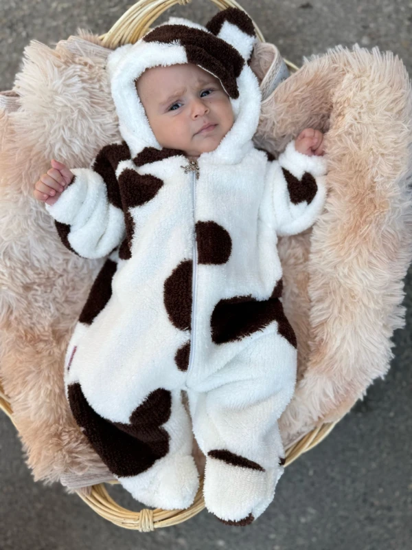 Wellsoft Peluş Unisex Fermuarlı Baskılı Kışlık Bebek Uyku Tulumu Bebek Tulumu Çocuk Tulumu - KAHVERENGİ
