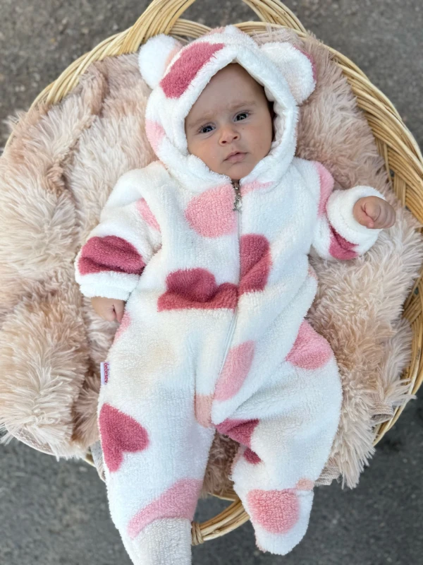 Wellsoft Peluş Unisex Fermuarlı Baskılı Kışlık Bebek Uyku Tulumu Bebek Tulumu Çocuk Tulumu - PEMBE