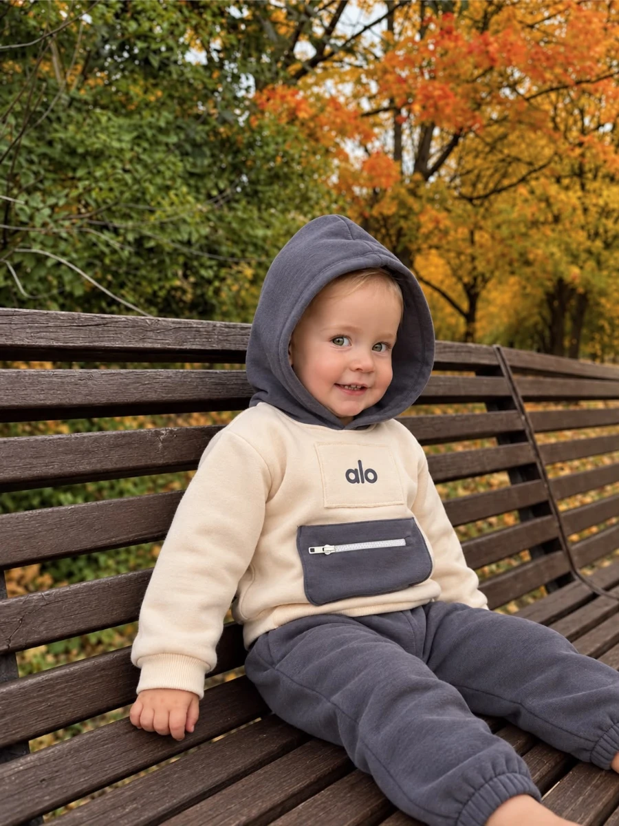 3 İplik Kışlık Kapüşonlu Fermuarlı Cepli Erkek Bebek 2’li Sweatshirt Eşofman Takımı - GRİ