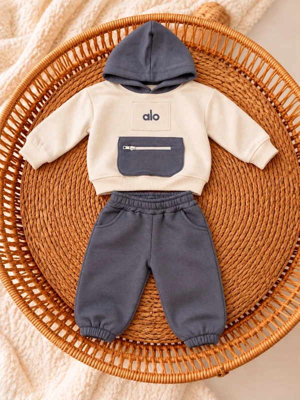 3 İplik Kışlık Kapüşonlu Fermuarlı Cepli Erkek Bebek 2’li Sweatshirt Eşofman Takımı - GRİ