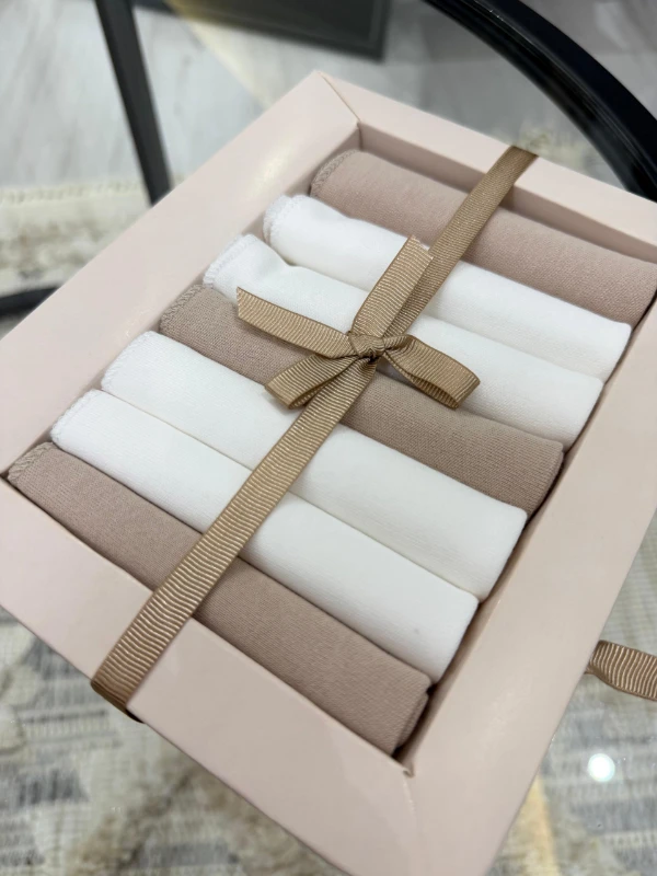 Özel Seri 7'li %100 Pamuklu Bebek Ağız Silme Mendili - BEJ