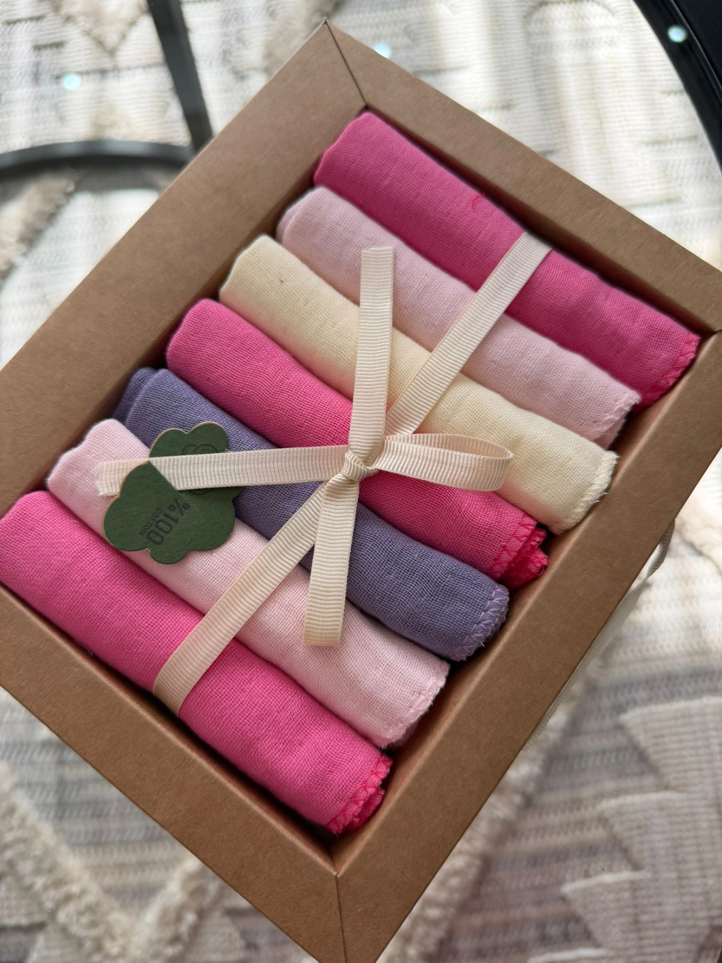 Özel Seri Müslin 7'li %100 Pamuklu Bebek Ağız Silme Mendili - PEMBE