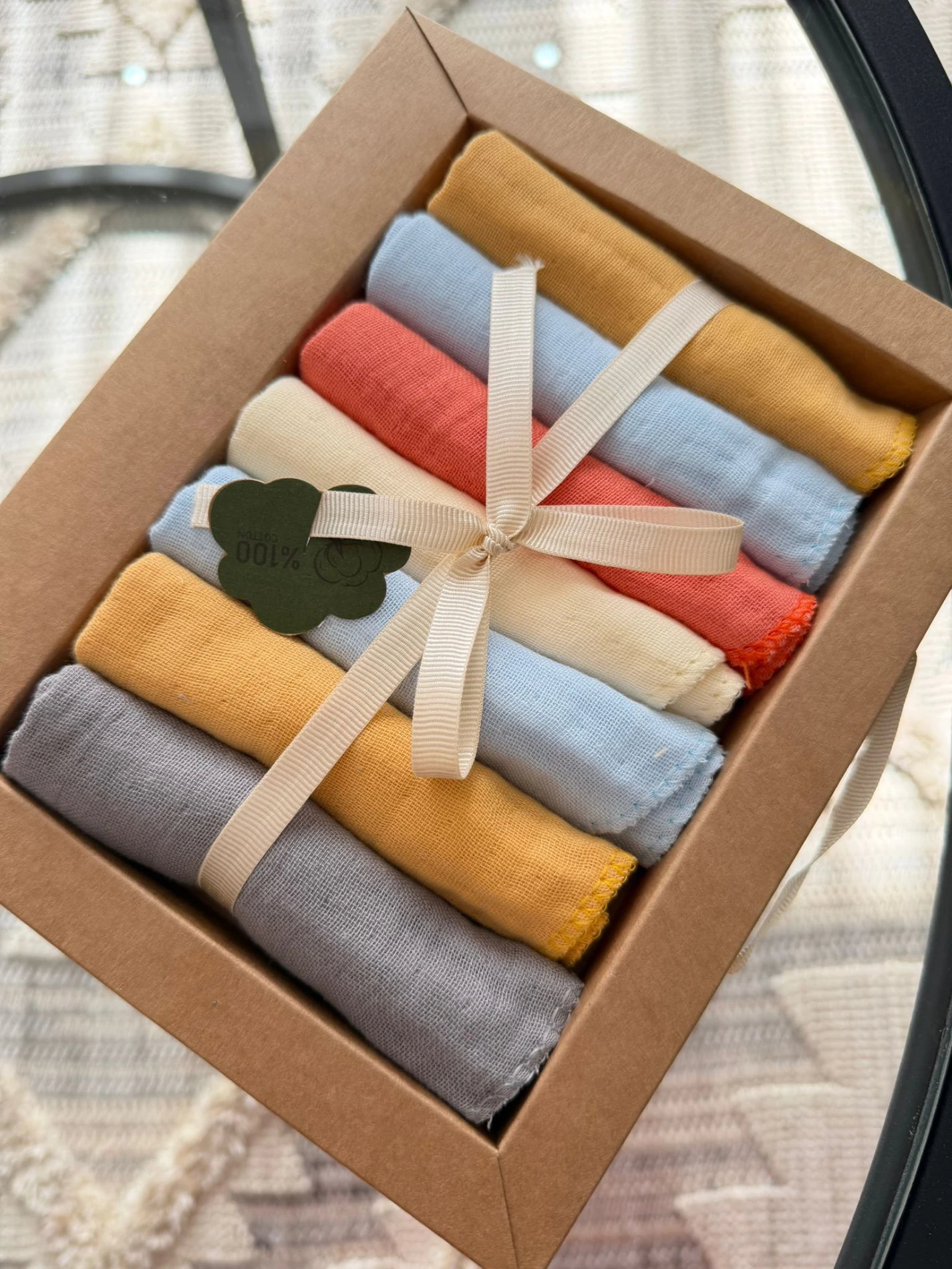 Özel Seri Müslin 7'li %100 Pamuklu Bebek Ağız Silme Mendili - RENKLİ