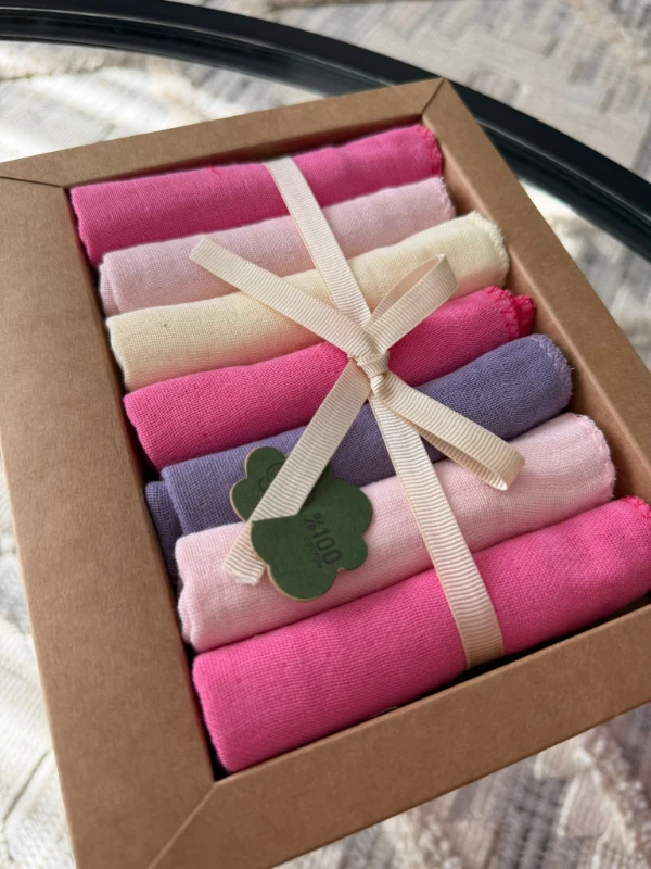Özel Seri Müslin 7'li %100 Pamuklu Bebek Ağız Silme Mendili - PEMBE