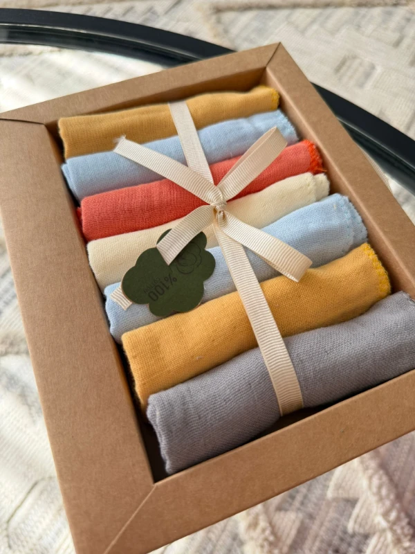 Özel Seri Müslin 7'li %100 Pamuklu Bebek Ağız Silme Mendili - RENKLİ