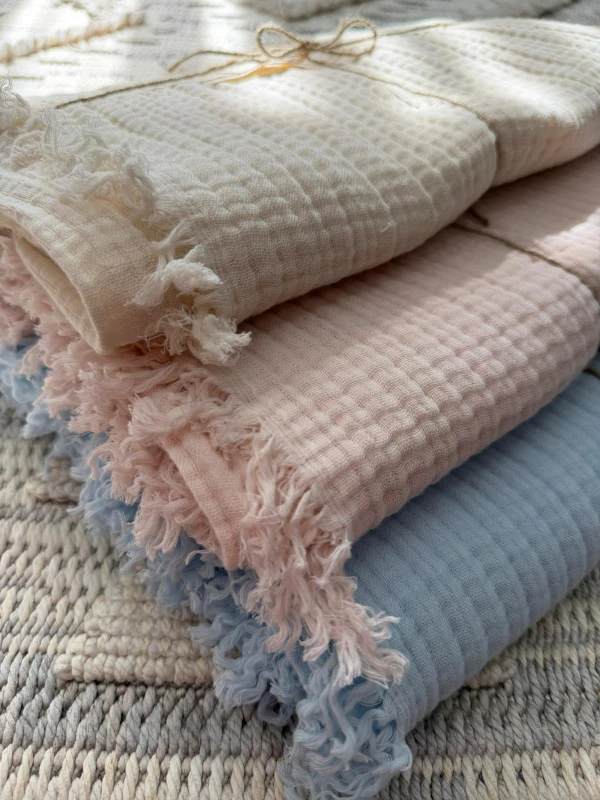 %100 Pamuklu 4 Katlı Müslin Battaniye - BEJ