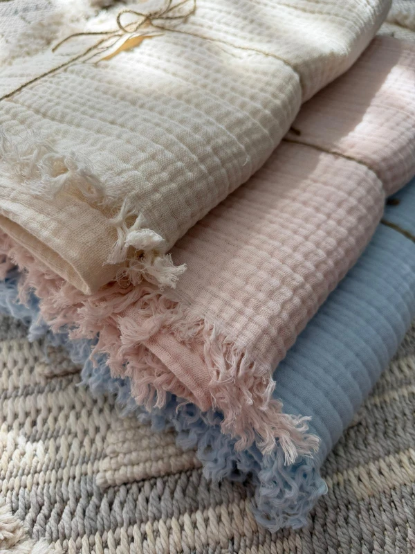 %100 Pamuklu 4 Katlı Müslin Battaniye - BEJ