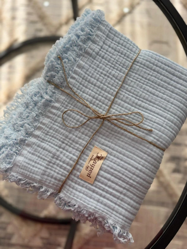 %100 Pamuklu 4 Katlı Müslin Battaniye - MAVİ