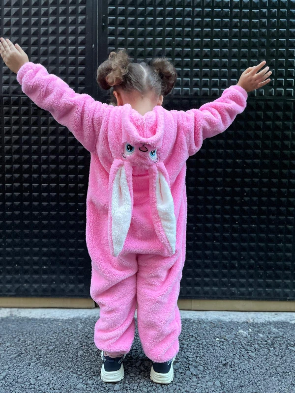 Welsoft Peluş Unisex Fermuarlı Kışlık Tavşan Çocuk Uyku Tulumu - PEMBE