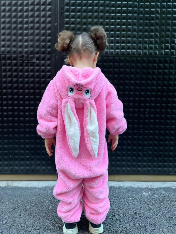 Welsoft Peluş Unisex Fermuarlı Kışlık Tavşan Çocuk Uyku Tulumu - PEMBE