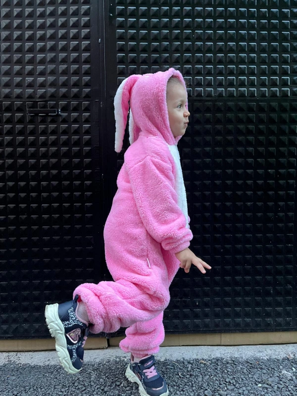 Welsoft Peluş Unisex Fermuarlı Kışlık Tavşan Çocuk Uyku Tulumu - PEMBE