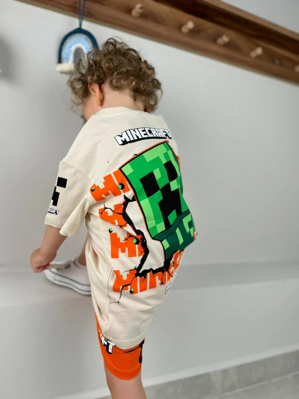 Erkek Bebek&Çocuk Baskılı 2’li Takım–Şortlu Yazlık Pamuklu Takım(1-8Yaş) Karakterli/Araba Desenli - TURUNCU