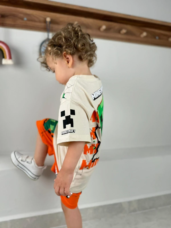 Erkek Bebek&Çocuk Baskılı 2’li Takım–Şortlu Yazlık Pamuklu Takım(1-8Yaş) Karakterli/Araba Desenli - TURUNCU