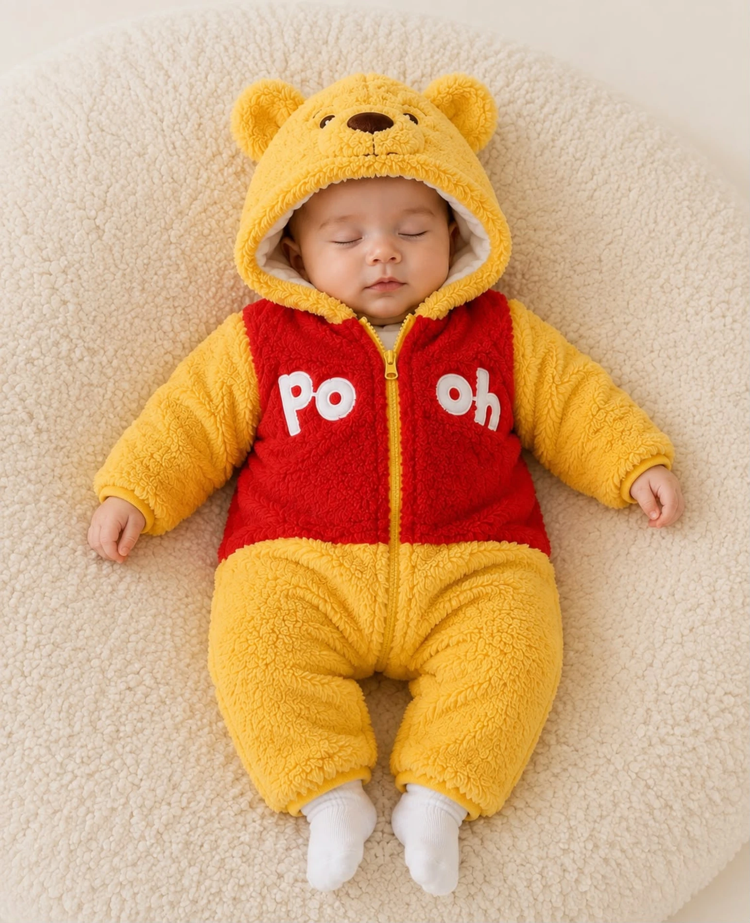Winnie The Pooh Welsoft Peluş Unisex Fermuarlı Kışlık Bebek Uyku Tulumu Bebek Tulumu Bebek Kostümü - SARI